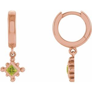 14K Rose Natural Peridot Beaded Bezel-Set Hoop Earrings Siddiqui Jewelers