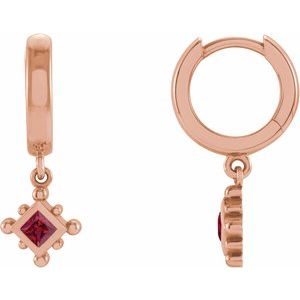 14K Rose Lab-Grown Ruby Beaded Bezel-Set Hoop Earrings Siddiqui Jewelers