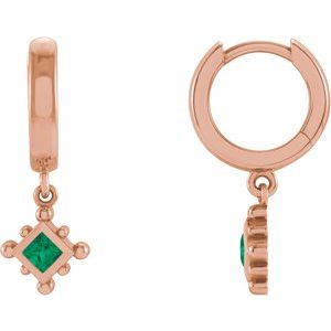 14K Rose Natural Emerald Beaded Bezel-Set Hoop Earrings Siddiqui Jewelers