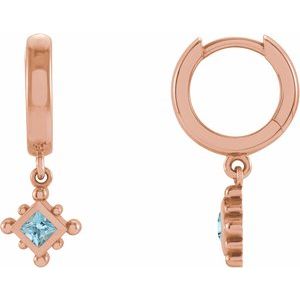 14K Rose Natural Aquamarine Beaded Bezel-Set Hoop Earrings Siddiqui Jewelers