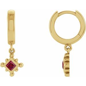 14K Yellow Natural Ruby Beaded Bezel-Set Hoop Earrings Siddiqui Jewelers
