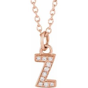 14K Rose .03 CTW Natural Diamond Petite Initial Z 16-18" Necklace Siddiqui Jewelers