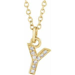 14K Yellow .03 CTW Natural Diamond Petite Initial Y 16-18" Necklace Siddiqui Jewelers