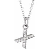 14K White .04 CTW Natural Diamond Petite Initial X 16-18" Necklace Siddiqui Jewelers