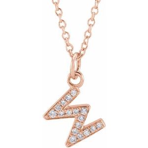 14K Rose .06 CTW Natural Diamond Petite Initial W 16-18" Necklace Siddiqui Jewelers