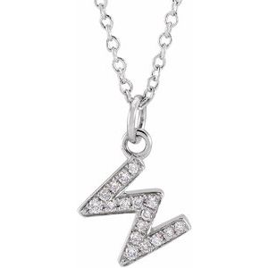 14K White .06 CTW Natural Diamond Petite Initial W 16-18" Necklace Siddiqui Jewelers