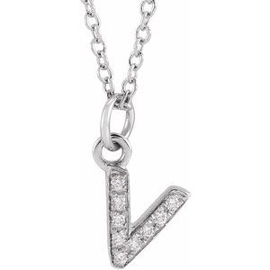14K White .03 CTW Natural Diamond Petite Initial V 16-18" Necklace Siddiqui Jewelers