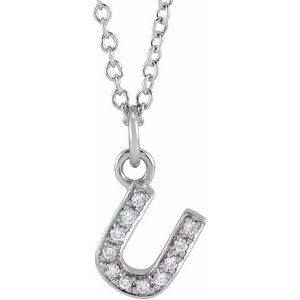14K White .04 CTW Natural Diamond Petite Initial U 16-18" Necklace Siddiqui Jewelers