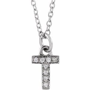 14K White .03 CTW Natural Diamond Petite Initial T 16-18" Necklace Siddiqui Jewelers