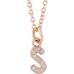 14K Rose .04 CTW Natural Diamond Petite Initial S 16-18" Necklace Siddiqui Jewelers