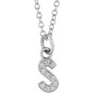 14K White .04 CTW Natural Diamond Petite Initial S 16-18" Necklace Siddiqui Jewelers