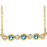 14K Yellow Aquamarine & .08 CTW Diamond Bezel-Set Bar 16-18" Necklace - Siddiqui Jewelers