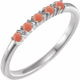 14K White Natural Pink Coral Cabochon Stackable Ring Siddiqui Jewelers