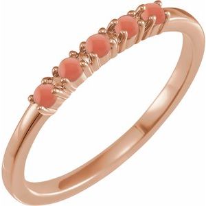 14K Rose Natural Pink Coral Cabochon Stackable Ring Siddiqui Jewelers