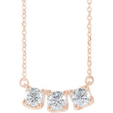 14K Rose 1 CTW Diamond Three-Stone Curved Bar 18" Necklace - Siddiqui Jewelers
