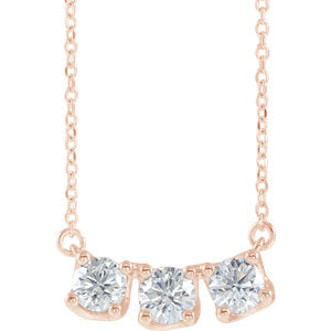 14K Rose 1 CTW Diamond Three-Stone Curved Bar 16" Necklace - Siddiqui Jewelers