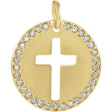 14K Yellow .08 CTW Diamond Pierced Cross Disc Pendant - Siddiqui Jewelers