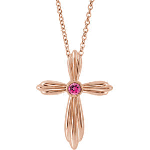 14K Rose Pink Tourmaline Cross 16-18" Necklace - Siddiqui Jewelers