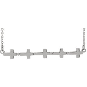 14K White Sideways Cross Bar 18" Necklace - Siddiqui Jewelers