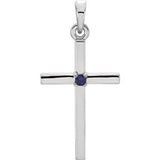 14K White 22.65x11.4 mm Blue Sapphire Cross Pendant - Siddiqui Jewelers