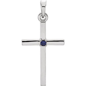 14K White 22.65x11.4 mm Blue Sapphire Cross Pendant - Siddiqui Jewelers