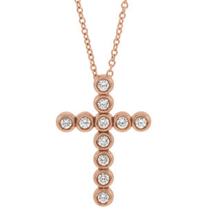 14K Rose 1/4 CTW Diamond Cross 16-18" Necklace - Siddiqui Jewelers