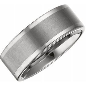 Tungsten 8 mm Flat Band with Satin Finish Center Size 8-Siddiqui Jewelers