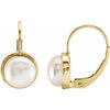 14K Yellow 7.5 mm Freshwater Cultured Pearl Lever Back Earrings - Siddiqui Jewelers