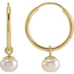 14K Yellow Cultured Freshwater Pearl 12 mm Huggie Earrings-Siddiqui Jewelers