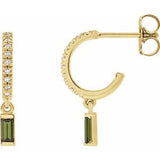 14K Yellow Natural Green Tourmaline & .08 CTW Natural Diamond French-Set Hoop Earrings Siddiqui Jewelers
