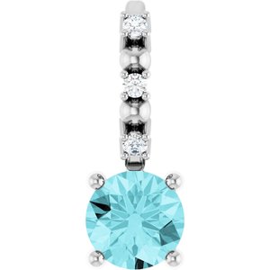 Sterling Silver Imitation Blue Zircon & .01 CTW Natural Diamond Charm/Pendant Siddiqui Jewelers