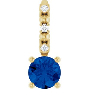 14K Yellow Imitation Blue Sapphire & .01 CTW Natural Diamond Charm/Pendant Siddiqui Jewelers