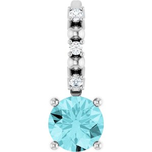 14K White Imitation Blue Zircon & .01 CTW Natural Diamond Charm/Pendant Siddiqui Jewelers