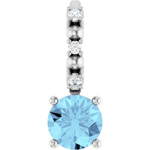 14K White Imitation Aquamarine & .01 CTW Natural Diamond Charm/Pendant Siddiqui Jewelers