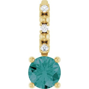 14K Yellow Imitation Alexandrite & .01 CTW Natural Diamond Charm/Pendant Siddiqui Jewelers