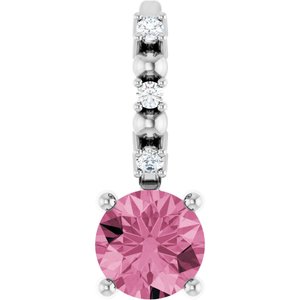 14K White Imitation Pink Tourmaline & .01 CTW Natural Diamond Charm/Pendant Siddiqui Jewelers