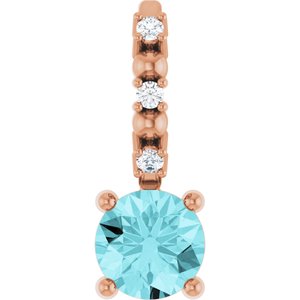 14K Rose Imitation Blue Zircon & .01 CTW Natural Diamond Charm/Pendant Siddiqui Jewelers