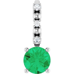 14K White Imitation Emerald & .01 CTW Natural Diamond Charm/Pendant Siddiqui Jewelers