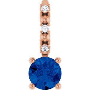 14K Rose Imitation Blue Sapphire & .01 CTW Natural Diamond Charm/Pendant Siddiqui Jewelers