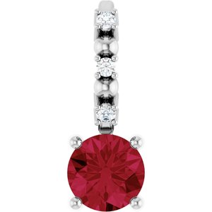 Sterling Silver Imitation Ruby & .01 CTW Natural Diamond Charm/Pendant Siddiqui Jewelers