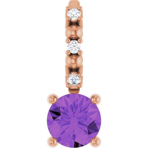14K Rose Imitation Amethyst & .01 CTW Natural Diamond Charm/Pendant Siddiqui Jewelers