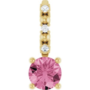 14K Yellow Imitation Pink Tourmaline & .01 CTW Natural Diamond Charm/Pendant Siddiqui Jewelers