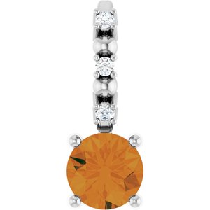 Sterling Silver Imitation Citrine & .01 CTW Natural Diamond Charm/Pendant Siddiqui Jewelers