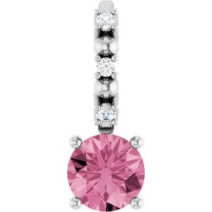 Platinum Imitation Pink Tourmaline & .01 CTW Natural Diamond Charm/Pendant Siddiqui Jewelers