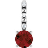 Sterling Silver Imitation Mozambique Garnet & .01 CTW Natural Diamond Charm/Pendant Siddiqui Jewelers