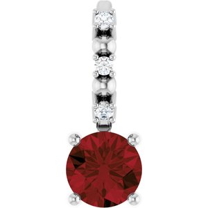 Sterling Silver Imitation Mozambique Garnet & .01 CTW Natural Diamond Charm/Pendant Siddiqui Jewelers