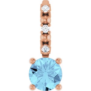 14K Rose Imitation Aquamarine & .01 CTW Natural Diamond Charm/Pendant Siddiqui Jewelers