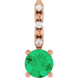 14K Rose Imitation Emerald & .01 CTW Natural Diamond Charm/Pendant Siddiqui Jewelers