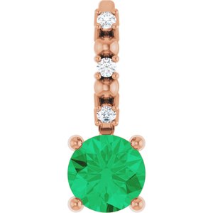 14K Rose Imitation Emerald & .01 CTW Natural Diamond Charm/Pendant Siddiqui Jewelers