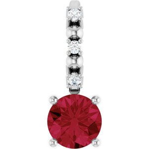 14K White Imitation Ruby & .01 CTW Natural Diamond Charm/Pendant Siddiqui Jewelers